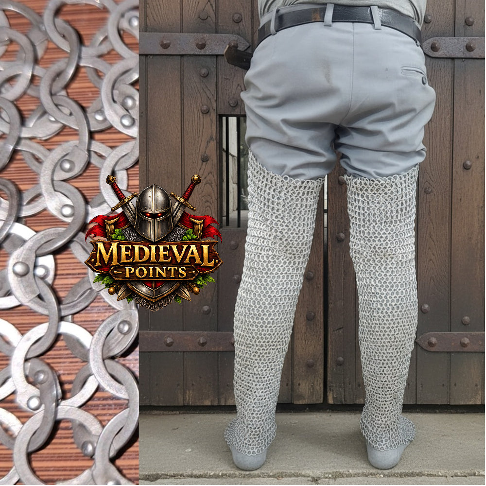 Stainless steel Chainmail Chausses: 9 mm Riveted Leggings for events