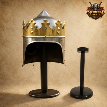 King Richard the Lionheart Helmet with  Wooden Display Stand | Medieval Knight Armor | New Year Gift
