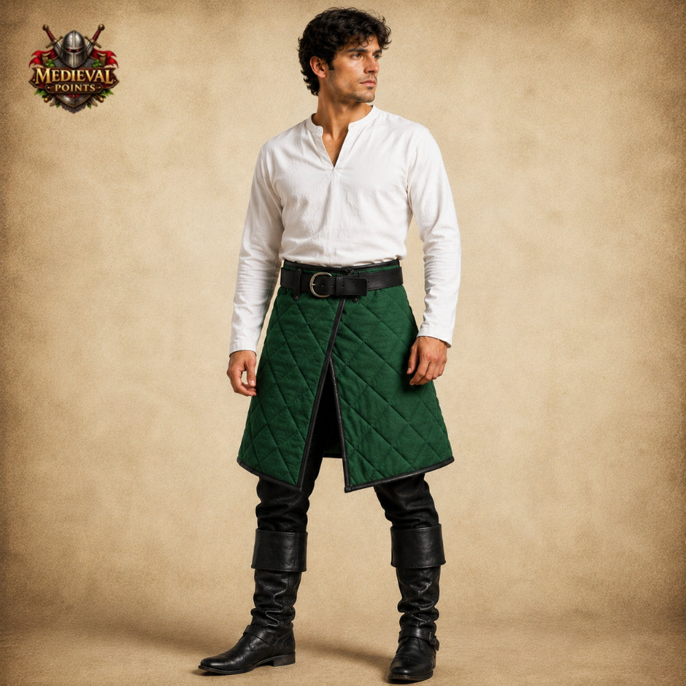 Medieval Quilted Cotton Padded Skirt – Leather Trim Arming Armor for LARP, HEMA, SCA & Reenactment