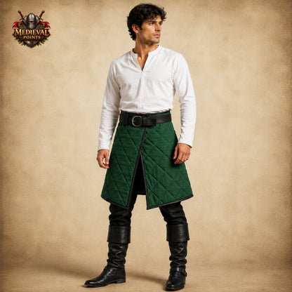 Medieval Quilted Cotton Padded Skirt – Leather Trim Arming Armor for LARP, HEMA, SCA & Reenactment