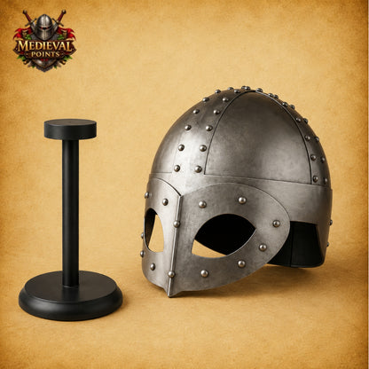 Steel Viking Norse Spectacle Helmet with Wooden Display Stand