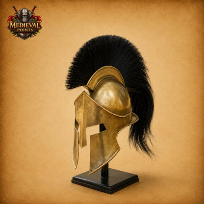 King Leonidas Spartan Helmet | 300 Movie Replica  Wooden Display Stand