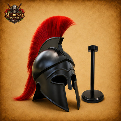 Handmade Greek Corinthian Helmet | Spartan Warrior Steel Helmet  Wooden Stand