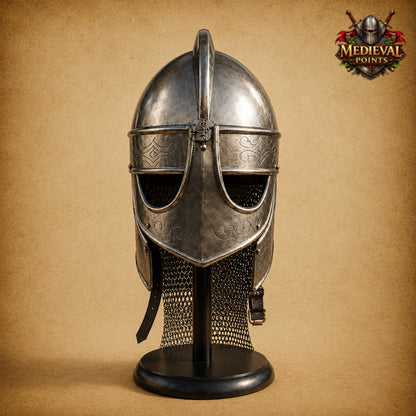Medieval Knights Templar Barbuta Helmet with Visor &  Wooden Stand | Handmade Steel Crusader Helmet
