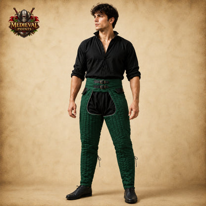 Medieval Quilted Padded Chausses – Cotton Leggings with Arming Belt for SCA, HEMA, LARP & Reenactment Armor