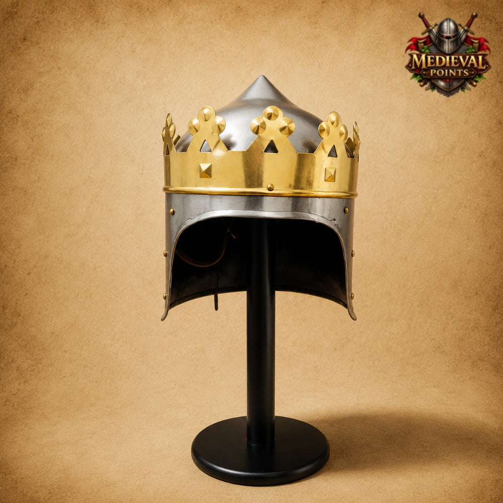 King Richard the Lionheart Helmet with  Wooden Display Stand | Medieval Knight Armor | New Year Gift