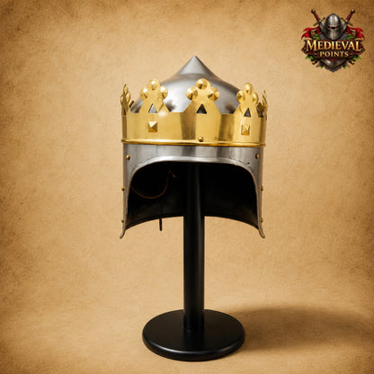 King Richard the Lionheart Helmet with  Wooden Display Stand | Medieval Knight Armor | New Year Gift