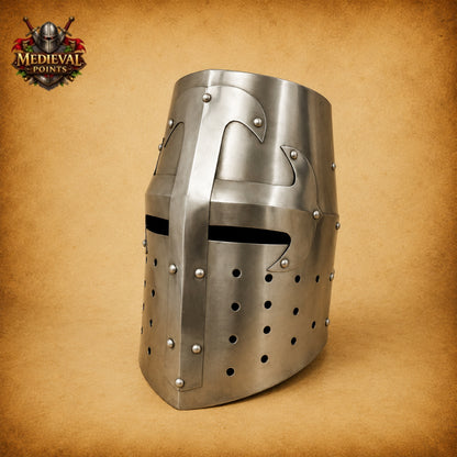 Crusader Knight Templar Helmet with Wooden Display Stand