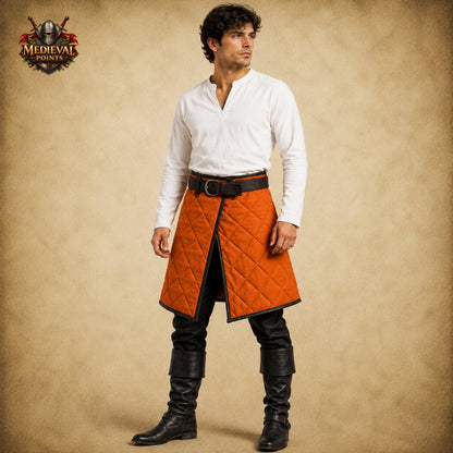 Medieval Quilted Cotton Padded Skirt – Leather Trim Arming Armor for LARP, HEMA, SCA & Reenactment