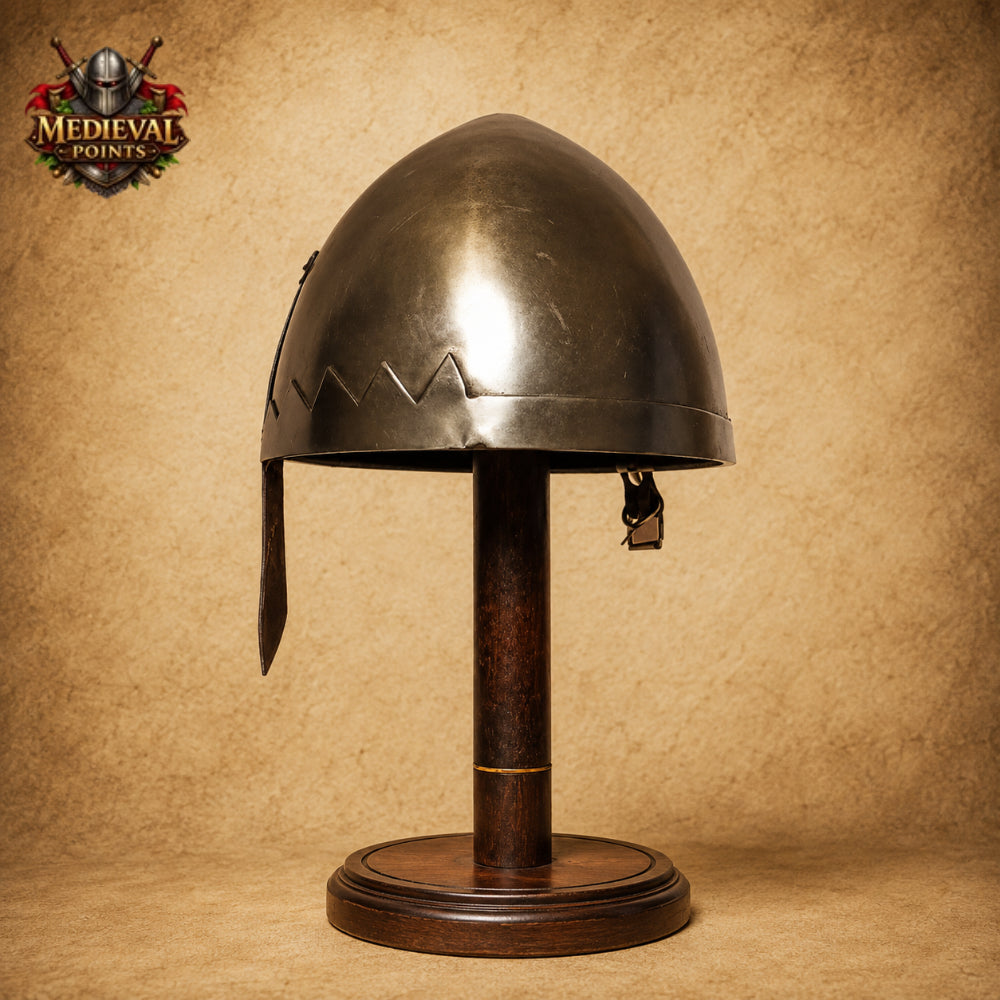 Handmade Medieval Norman Nasal Helmet with Wooden Display Stand
