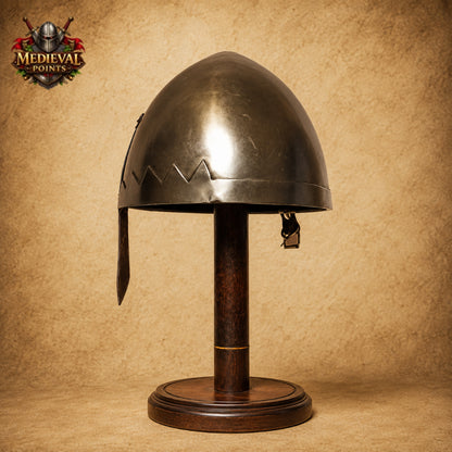 Handmade Medieval Norman Nasal Helmet with Wooden Display Stand