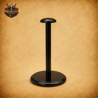 Medieval Crusader Templar Helmet | Silver Steel Knight Helmet with Black Cross & Wooden Stand