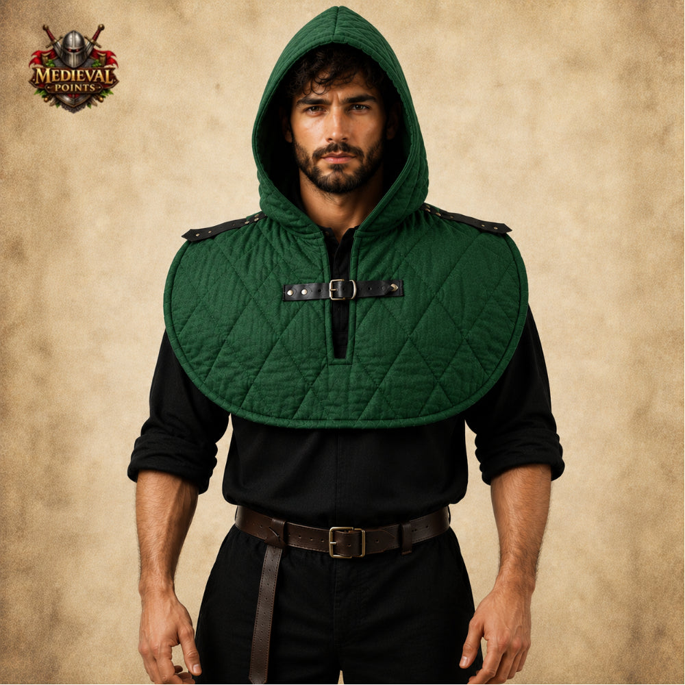 Medieval Quilted Padded Coif Hood – Cotton Gambeson Arming Cap for LARP, HEMA, SCA & Reenactment Armor