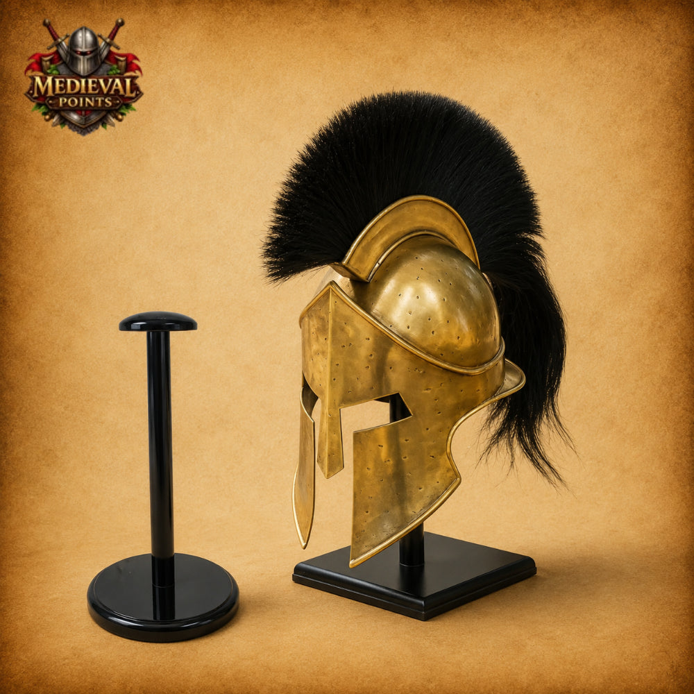 King Leonidas Spartan Helmet | 300 Movie Replica  Wooden Display Stand