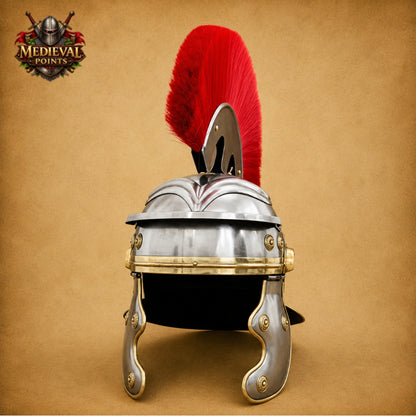 Roman Centurion Helmet with Red Plume & Wooden Display Stand