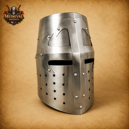 Crusader Knight Templar Helmet with Wooden Display Stand