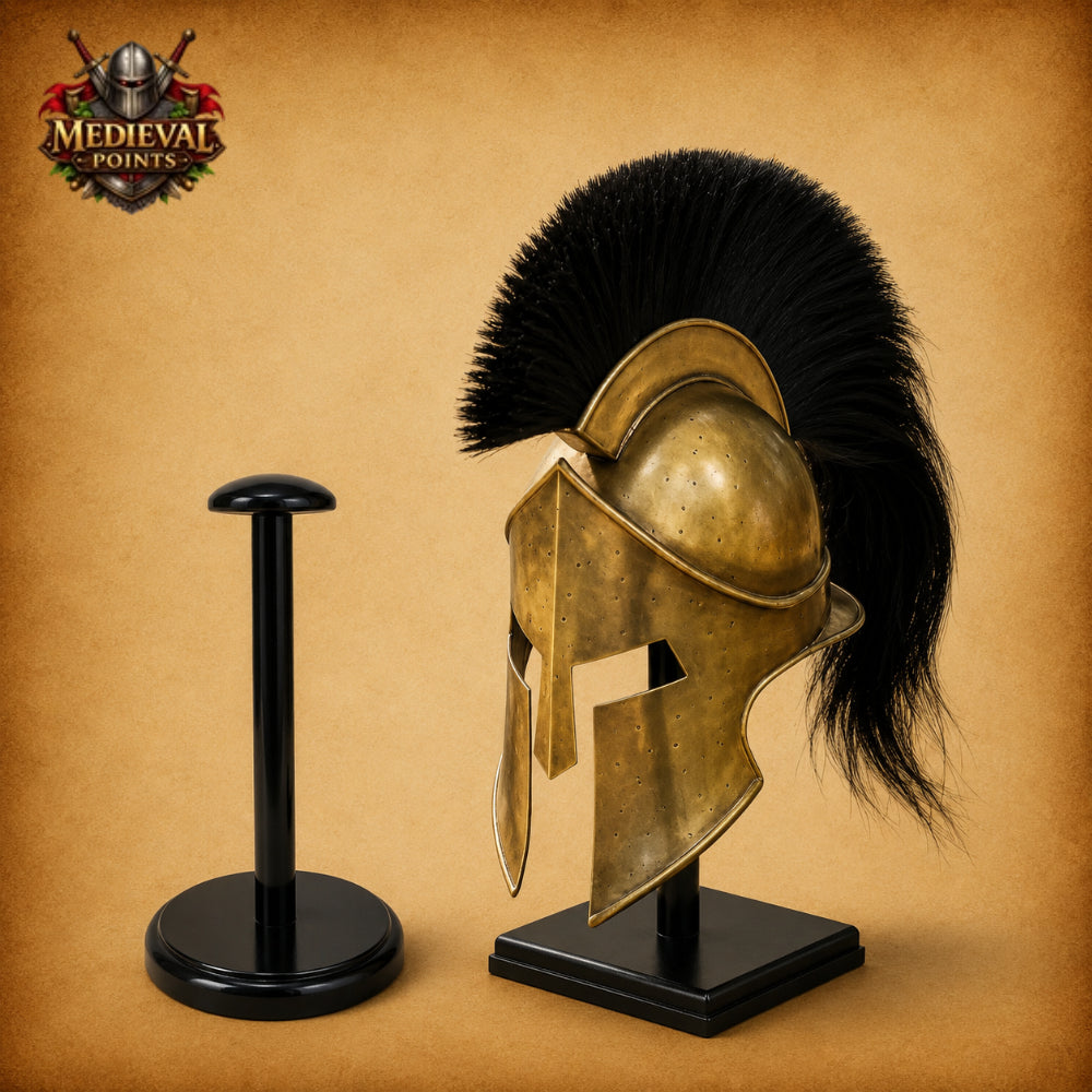 King Leonidas Spartan Helmet | 300 Movie Replica  Wooden Display Stand