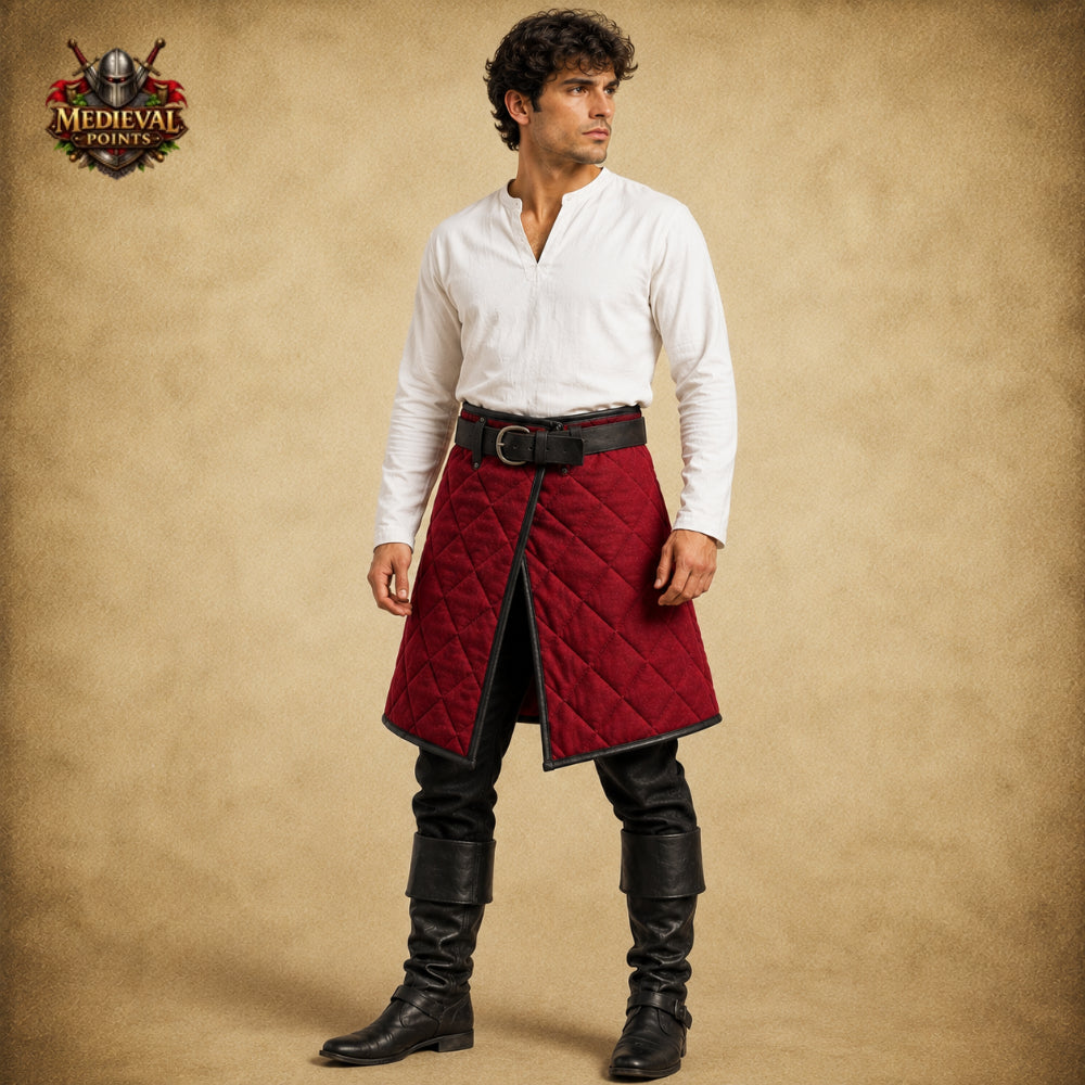 Medieval Quilted Cotton Padded Skirt – Leather Trim Arming Armor for LARP, HEMA, SCA & Reenactment