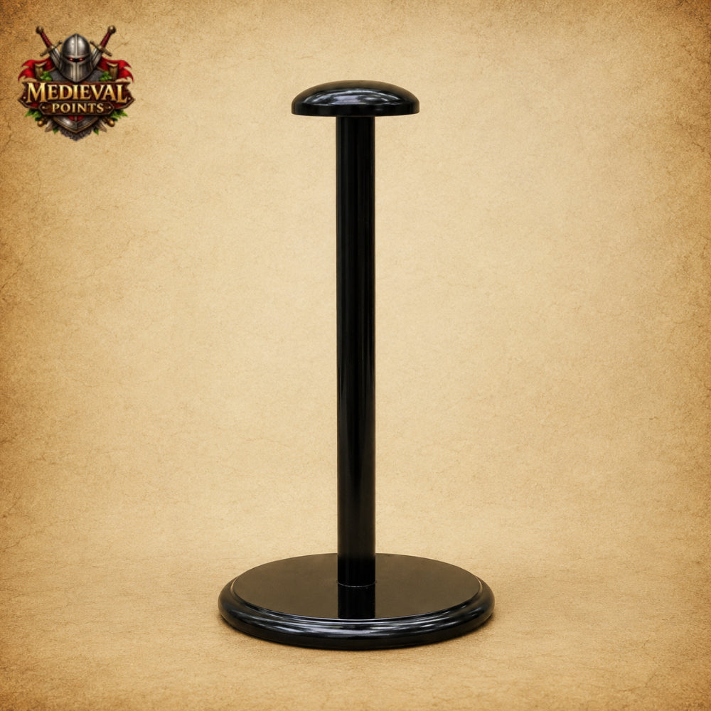 Handmade Viking Mask Helmet in Black 18 Gauge Steel with Wooden Display Stand