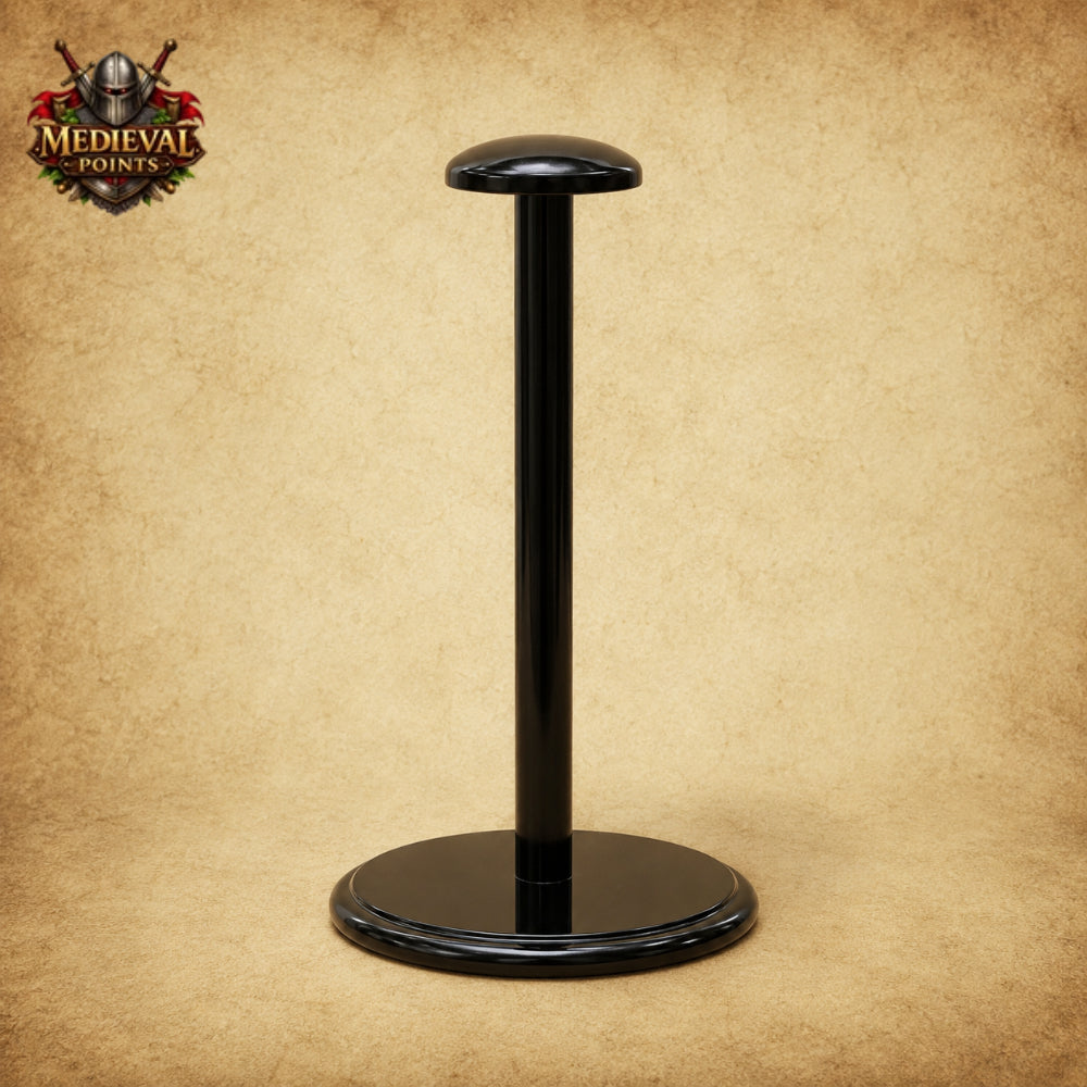 Greek Silver Warrior Helmet with Black Plume & Wooden Display Stand