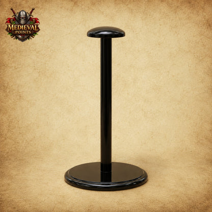 Greek Silver Warrior Helmet with Black Plume & Wooden Display Stand