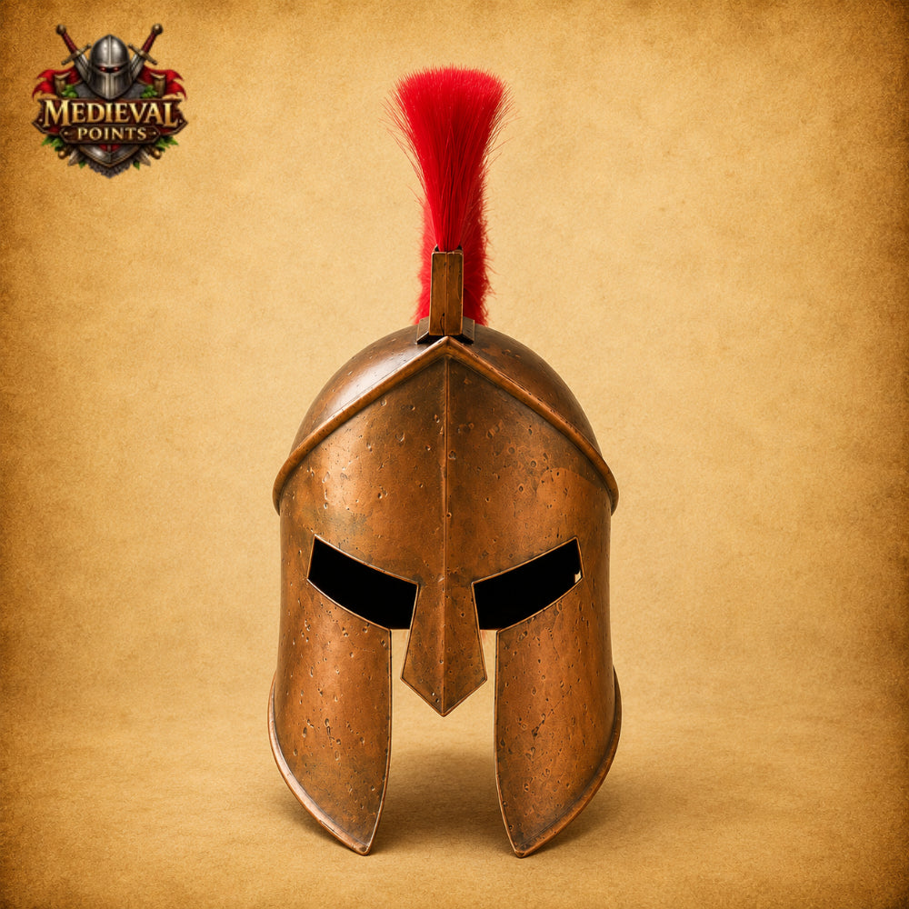 Leonidas Spartan Helmet with Red Plume & Wooden Display Stand | Greek Warrior Replica