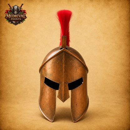 Leonidas Spartan Helmet with Red Plume & Wooden Display Stand | Greek Warrior Replica