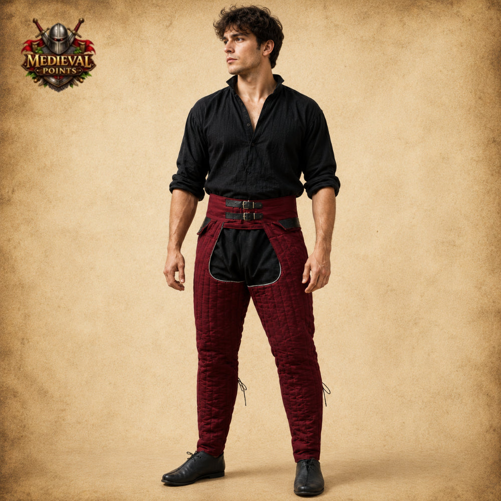 Medieval Quilted Padded Chausses – Cotton Leggings with Arming Belt for SCA, HEMA, LARP & Reenactment Armor