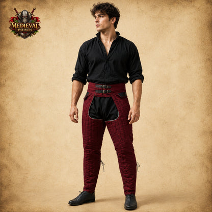 Medieval Quilted Padded Chausses – Cotton Leggings with Arming Belt for SCA, HEMA, LARP & Reenactment Armor