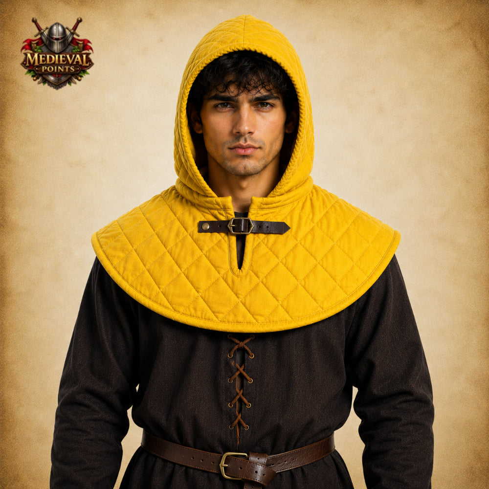 Medieval Quilted Cotton Padded Coif – Protective Arming Hood for Steel Helmets, Viking Knight, LARP & Reenactment Gear