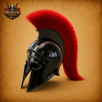 Handmade Greek Corinthian Helmet | Spartan Warrior Steel Helmet  Wooden Stand