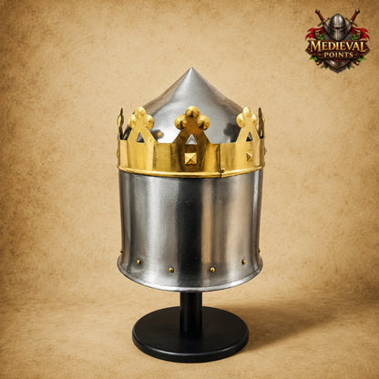King Richard the Lionheart Helmet with  Wooden Display Stand | Medieval Knight Armor | New Year Gift