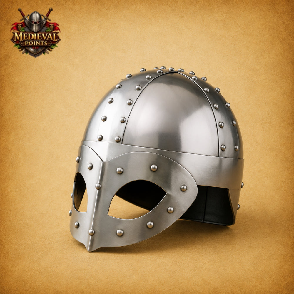 Steel Viking Norse Spectacle Helmet with Wooden Display Stand
