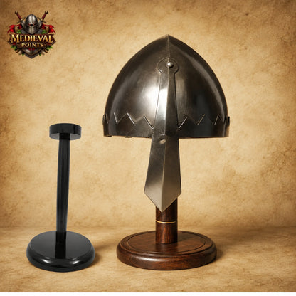 Handmade Medieval Norman Nasal Helmet with Wooden Display Stand