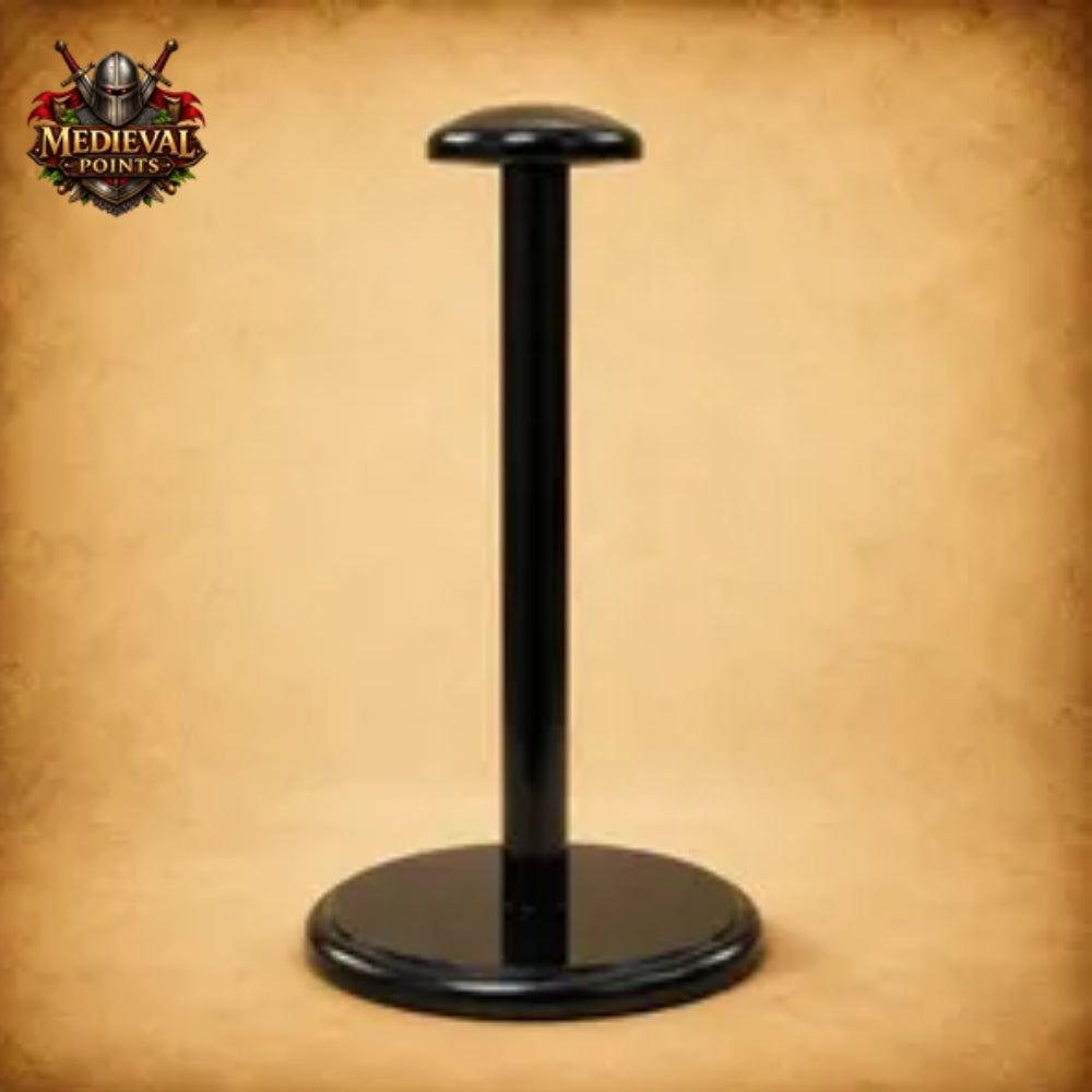 Black Spartan Gladiator Helmet with Wooden Display Stand