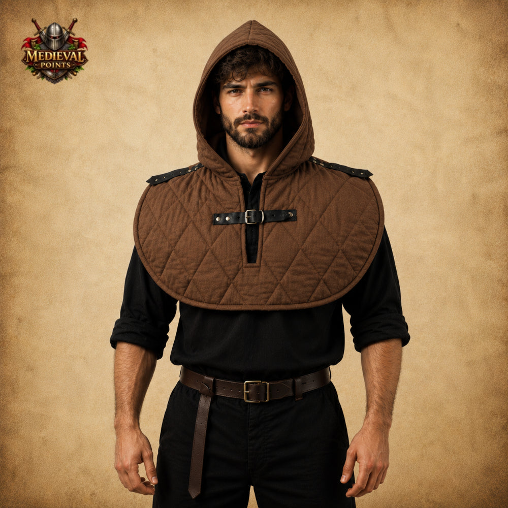 Medieval Quilted Padded Coif Hood – Cotton Gambeson Arming Cap for LARP, HEMA, SCA & Reenactment Armor
