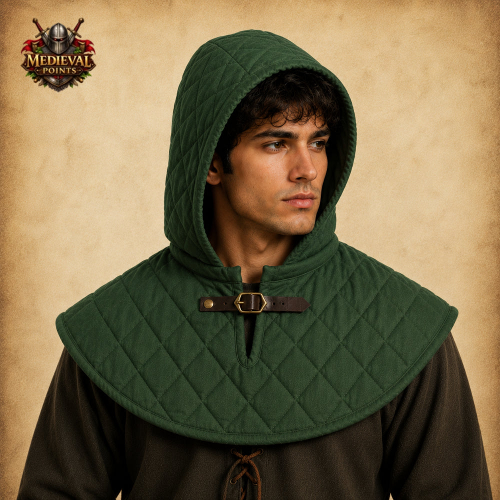 Medieval Quilted Cotton Padded Coif – Protective Arming Hood for Steel Helmets, Viking Knight, LARP & Reenactment Gear
