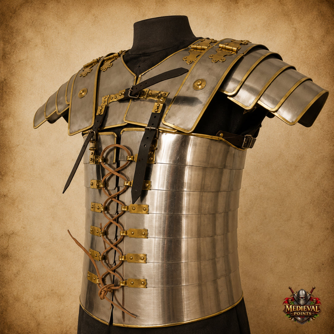 Roman Lorica Segmentata Armor | 18 Gauge Steel with Brass Trim | Roman Legionary Armor | LARP, Reenactment & Cosplay Costume