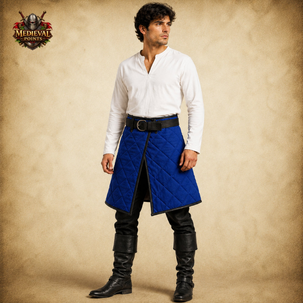 Medieval Quilted Cotton Padded Skirt – Leather Trim Arming Armor for LARP, HEMA, SCA & Reenactment