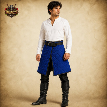 Medieval Quilted Cotton Padded Skirt – Leather Trim Arming Armor for LARP, HEMA, SCA & Reenactment