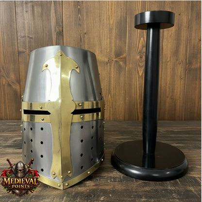 Crusader Helmet Brass Trim – Knights Templar Helmet Practice Armor for Reenactment & Cosplay