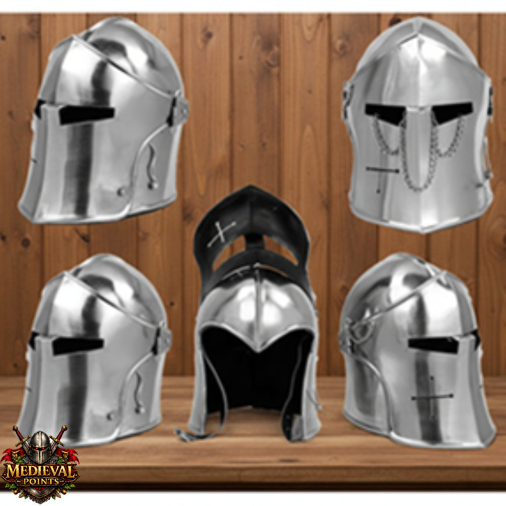 Medieval Barbute Helmet : fully wearable helmet for Role Play with Display Stand