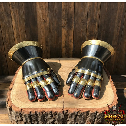 16 Steel Gauntlet Gloves – Knight Armor with Brass for LARP & Cosplay