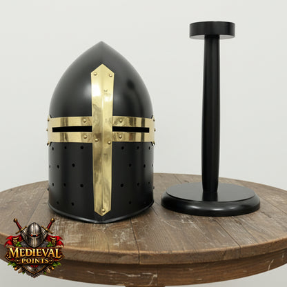 New Suger-loaf Helmet With Wooden Stand  , Crusader Helmet