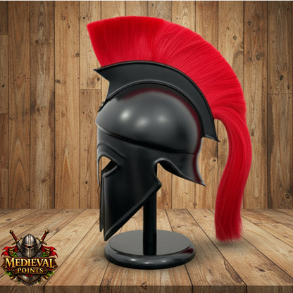 Black Corinthian Helmet : Corinthian Helmet Red Hair  With Wooden Stand