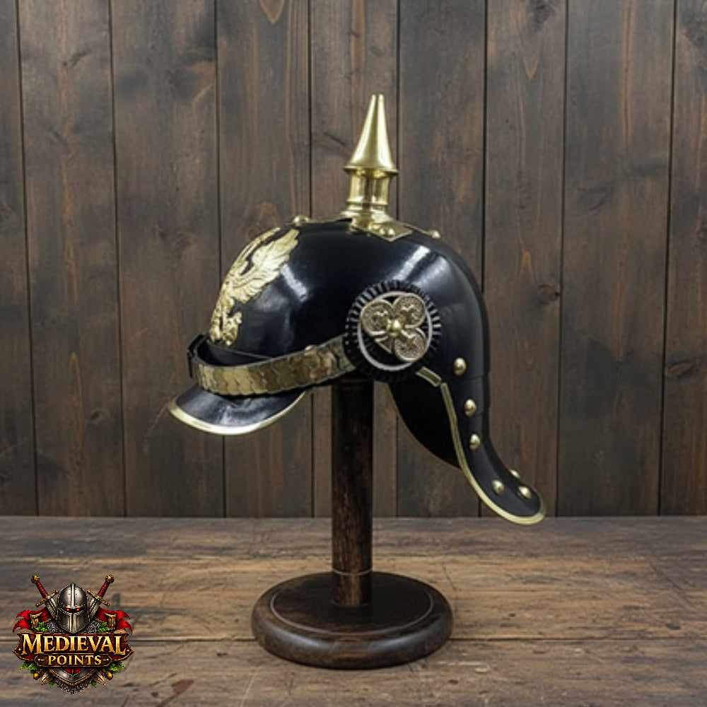 Black German Pickelhaube Helmet Prussian Spiked Military Armor Replica Hat