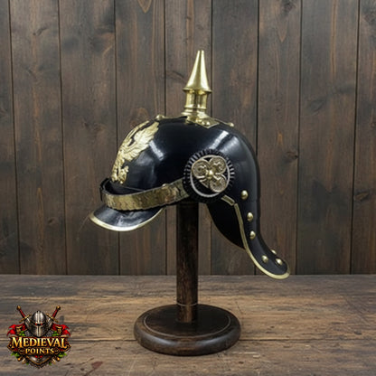 Black German Pickelhaube Helmet Prussian Spiked Military Armor Replica Hat
