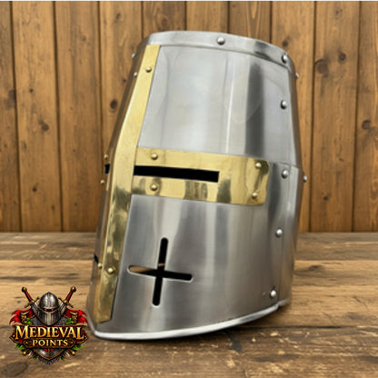 New Templar Crusader Helmet : Brass Cross Helm, Ren faire Costume ,