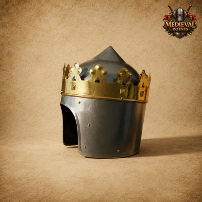 King Richard the Lionheart Helmet with  Wooden Display Stand | Medieval Knight Armor | New Year Gift