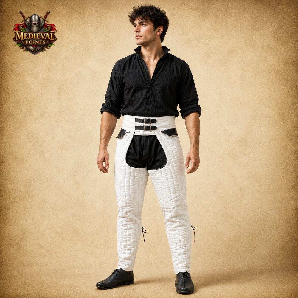 Medieval Quilted Padded Chausses – Cotton Leggings with Arming Belt for SCA, HEMA, LARP & Reenactment Armor